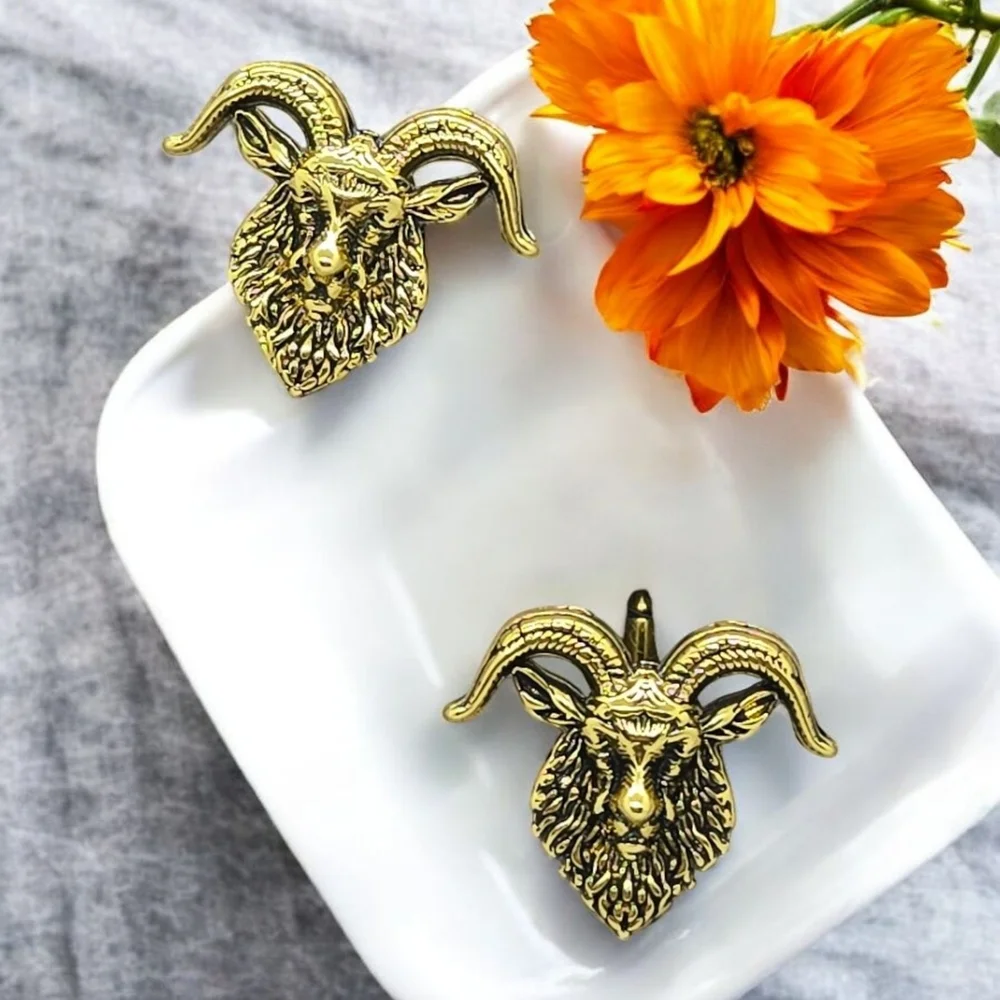 Horned Goat Cufflinks Gold Ram Head Aries Zodiac Tuxedo Prom Wedding Formal Gift